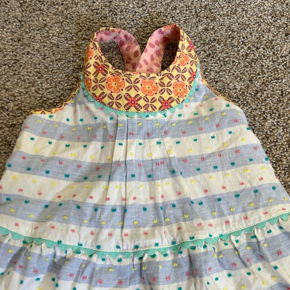 Matilda Jane Happy & Free Dotted Sky Dress Sz 6 Girl’s Stripes Sleeveless Floral - Picture 8 of 10